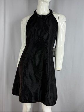 NWT Essentials by ABS Black Beaded Halter Dress Size 4 Little Black Dress